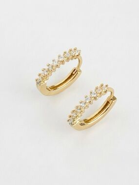 14K Gold Plated CZ Huggie Hoop Earrings | Minimalist Dainty Jewelry